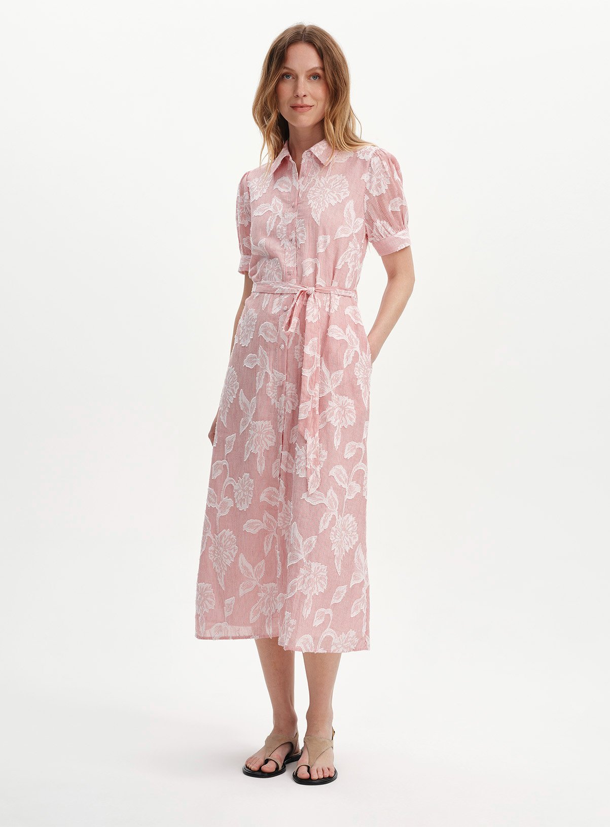 FINERY Mariah Floral Stripe Shirt Dress 14 - Image 1 thumbnail
